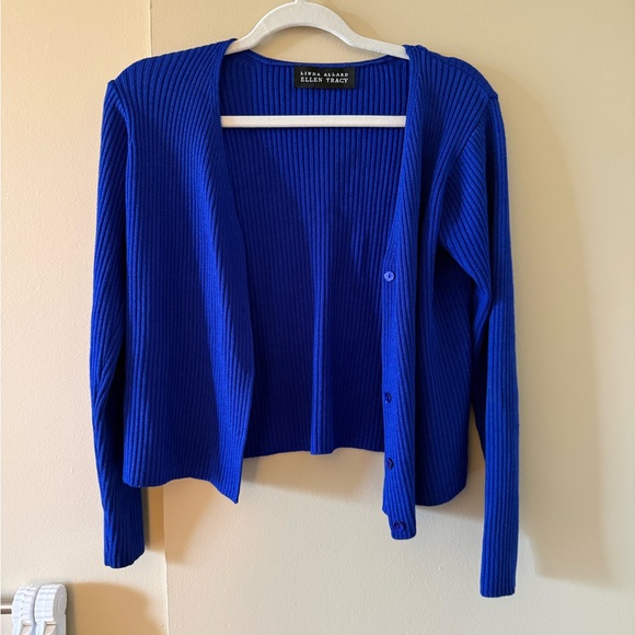 Ellen Tracy Ribbed Blue Cardigan Sweater - Picture 1 of 3